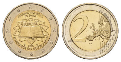 Нидерланды 2 евро 2007 50 лет подписанию Римского договора KM 273 биметалл UNC 1085-5-65