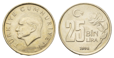 Турция 25000 лир 1998 Кемаль Ататюрк KM 1041 медь цинк никель UNC 4633-145