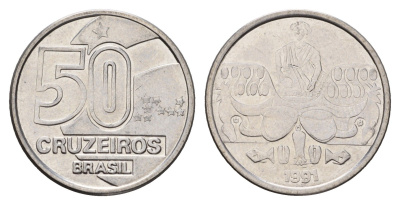 Бразилия 50 крузейро 1991 KM 620 нержавеющая сталь 4544-741
