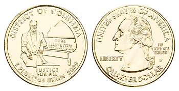 США 25 центов (квотер, 1/4 доллара) 2009 серия штаты США, Округ Колумбия KM 445 медь плакированная золотом UNC 1084-7-52