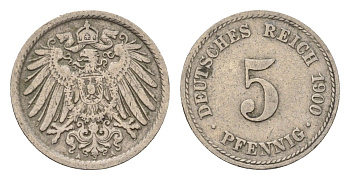 Германия 5 пфеннигов 1900 A KM 11, J. 12 медно-никель 4696-618