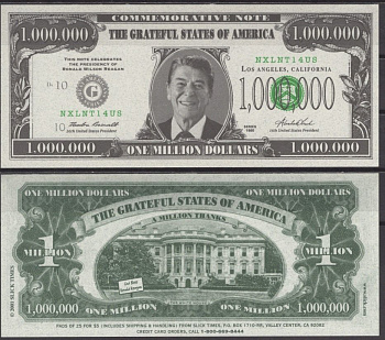 США 1000000 долларов 2001 Рональд Рейган бумага UNC (пресс) 7196-8-1