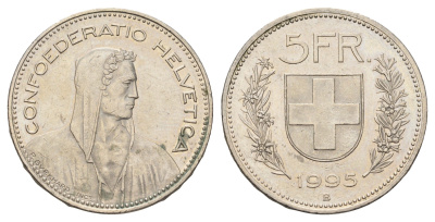 Швейцария 5 франков 1995 B KM 40a.4 медно-никель 4536-1223