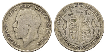 Великобритания 1/2 кроны 1922 Георг V (1910-1936) KM 818.1a, Spink 4021 серебро 4667-216