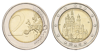 Германия 2 евро 2012 D, Замок Нойшванштайн, Бавария KM 305 биметалл UNC 4654-1123