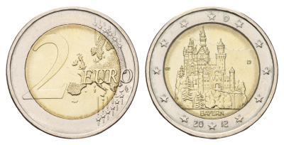 Германия 2 евро 2012 D, Замок Нойшванштайн, Бавария KM 305 биметалл UNC 4654-1123