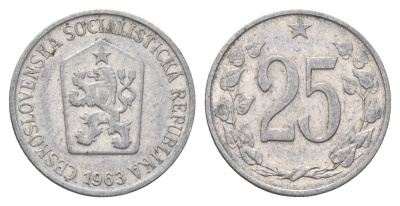 Чехословакия 25 геллеров 1963 KM 54 алюминий 4641-1225
