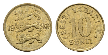 Эстония 10 сентов 1998 KM 22 латунь 4696-231