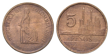 Колумбия 5 песо 1980 KM 268 бронза UNC 4693-121