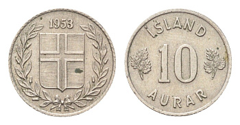 Исландия 10 эйре 1953 KM 10 медно-никель 4705-541