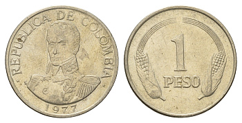 Колумбия 1 песо 1977 Симон Боливар KM 258 медно-никель 4142-235