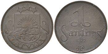 Латвия 1 сантим 1922 KM 1 бронза 4613-1129