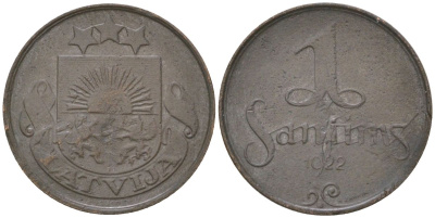 Латвия 1 сантим 1922 KM 1 бронза 4613-1129