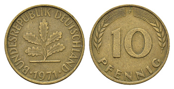 ФРГ 10 пфеннигов 1971 F KM 108, J. 383 сталь плакированная латунью 4684-1169