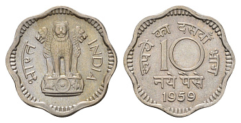 Индия 10 пайс 1959 KM 24.2 медно-никель UNC 4686-1223