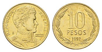Чили 10 песо 1992 KM 228 никель латунь UNC 4685-641