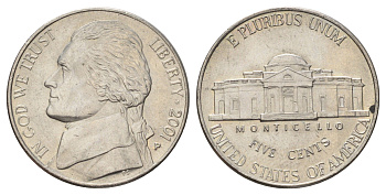 США 5 центов 2001 P, Джефферсон KM A192 медно-никель 4671-1251