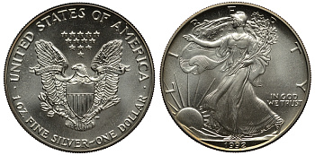 США 1 доллар 1992 шагающая свобода KM 273 серебро UNC 00-00