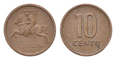 Литва 10 центов (сентов) 1991 год-тип KM 88 бронза 4689-1059