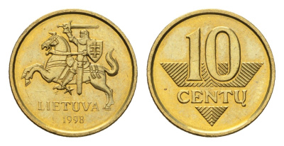 Литва 10 центов 1998 KM 106 никель латунь UNC 4694-1223