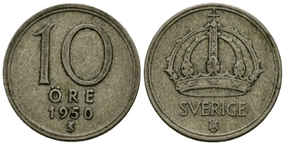 Швеция 10 эре 1950 N;S, Фредерик IX (1947 - 1972) KM 813 серебро 4577-1145