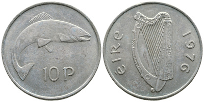 ИРЛАНДИЯ 10 ПЕНСОВ 1976 ЛОСОСЬ KM 23 медно-никель 4110-1013