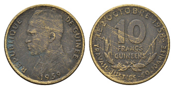 Гвинея 10 франков 1959 год-тип KM 2 медь алюминий 4619-513