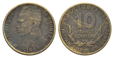 Гвинея 10 франков 1959 год-тип KM 2 медь алюминий 4619-513