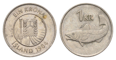 Исландия 1 крона 1984 треска KM 27 медно-никель 4687-834