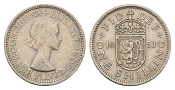 Великобритания 1 шиллинг 1953 год-тип, Елизавета II (1952-2022), Шотландский герб KM 891, Spink 4140 медно-никель 4699-453
