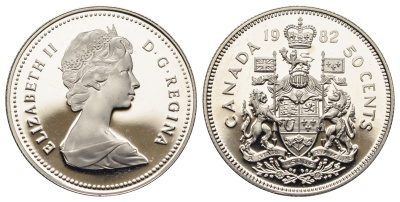 Канада 50 центов 1982 Елизавета II (1952-2022), герб KM 75.3 никель PROOF 3896-1634