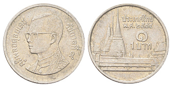 Таиланд 1 бат 2001 BE 2544, Рама IX (1946-2016), королевский дворец Y 183 медно-никель 4701-319
