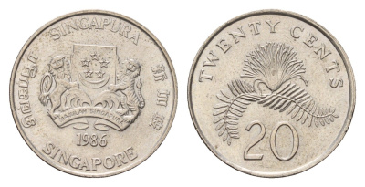 Сингапур 20 центов 1986 KM 52 медно-никель 4401-644