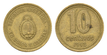 Аргентина 10 сентаво 1992 KM 107 алюминиевая бронза 4679-744