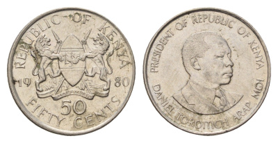 Кения 50 центов 1980 Дэниэл арап Мои KM 19 медно-никель aUNC 4682-652