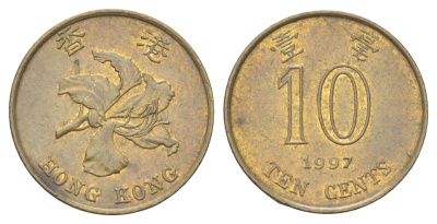 Гонконг 10 центов 1997 KM 66 сталь плакированная латунью 4701-142