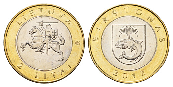 Литва 2 лита 2012 Курорты Литвы - Бирштонас KM 183.1 биметалл UNC 4695-436