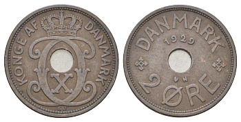 Дания 2 эре 1929 N, Кристиан X (1912-1947) KM 827 бронза 4701-753