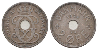 Дания 2 эре 1929 N, Кристиан X (1912-1947) KM 827 бронза 4701-753