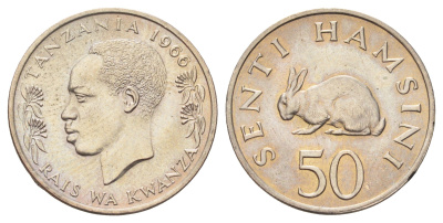 Танзания 50 центов 1966 KM 3 медно-никель UNC 4701-117