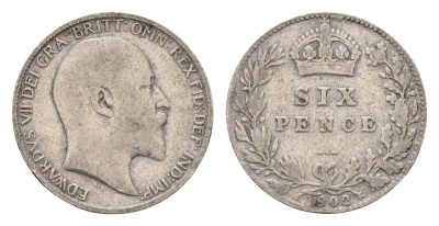 Великобритания 6 пенсов 1902 Эдуард VII (1901-1910) KM 799, Spink 3983 серебро 71-721