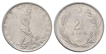 Турция 2 1/2 лиры 1962 KM 893.1 нержавеющая сталь 4389-224
