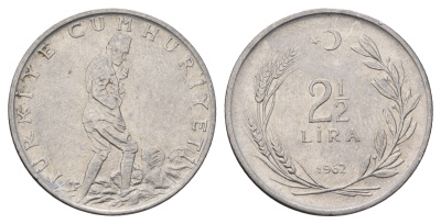 Турция 2 1/2 лиры 1962 KM 893.1 нержавеющая сталь 4389-224