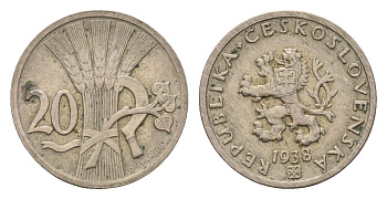 Чехословакия 20 геллеров 1938 KM 1 медно-никель 4685-1142