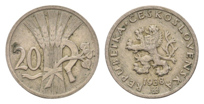 Чехословакия 20 геллеров 1938 KM 1 медно-никель 4685-1142