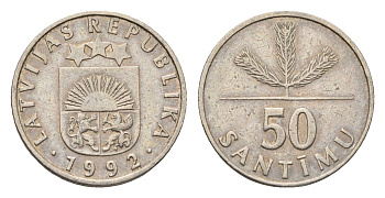 Латвия 50 сантимов 1992 KM 13 медно-никель 4689-756