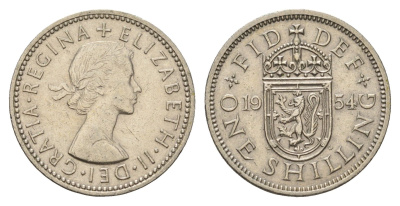 Великобритания 1 шиллинг 1954 Елизавета II (1952-2022), Шотландский герб KM 905, Spink 4148 медно-никель 4177-515