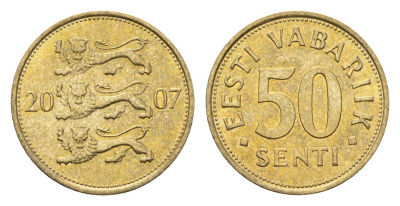 Эстония 50 сентов 2007 KM 24 латунь UNC 4689-741