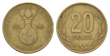 Колумбия 20 песо 1982 KM 271 алюминиевая бронза 4142-317