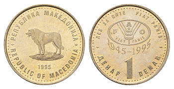 Македония 1 денар 1995 50 лет ФАО KM 5a медь цинк никель UNC 4688-733
